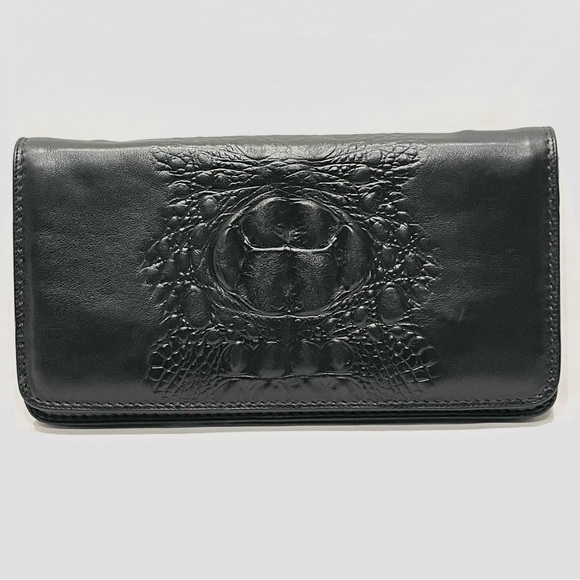 NWOT MARINO ORLANDI Leather Vintage Black Crocodile Embossed Print Clutch - Picture 1 of 13